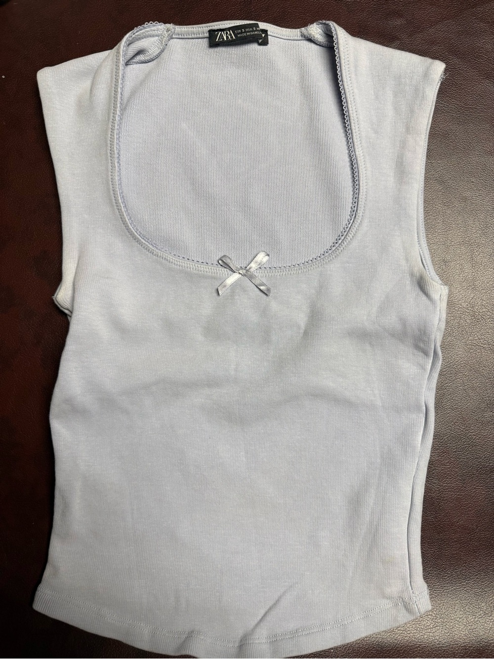 ZARA Light Blue ish Scoop Neck Tank with Bow Trim
